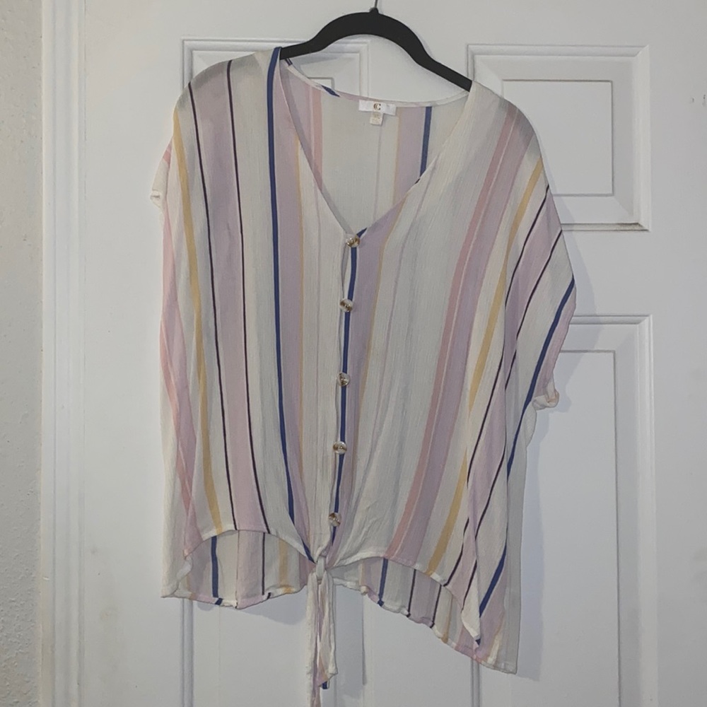 Flowy tie front boxy blouse